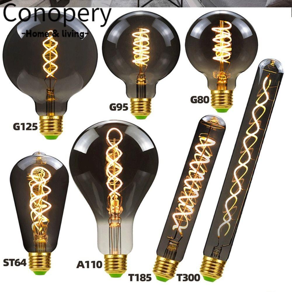 Conopery Bóng đèn cổ điển retro, đèn edison dây tóc thủy tinh, dây tóc sợi đốt nóng cổ mạ điện đèn edison màu xám trang trí cổ điển