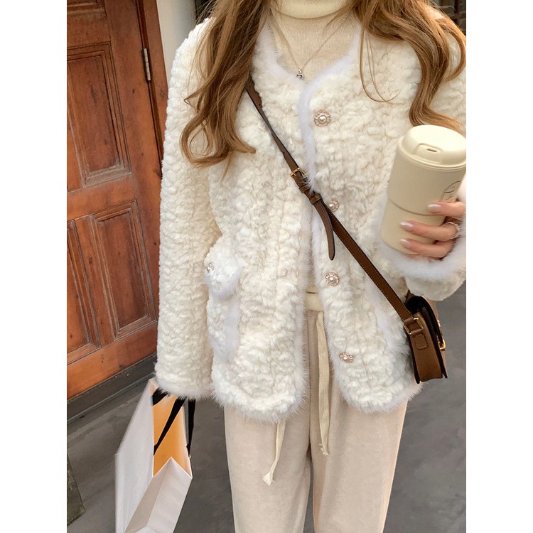 Xiaoxiangfeng Áo Khoác Lông Nhung Dáng Rộng Mùa Đông Cho Nữ