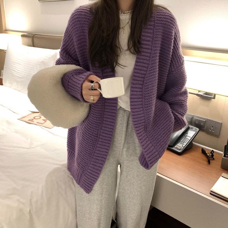 Áo Khoác Len Cardigan Dày Dáng Rộng Dài Vừa Phải Thời Trang Cho Nữ