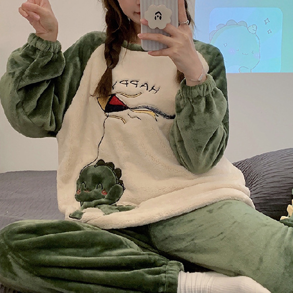 Bộ đồ ngủ nữ fluffy kawaii leisure loose two-piece sleepwear set