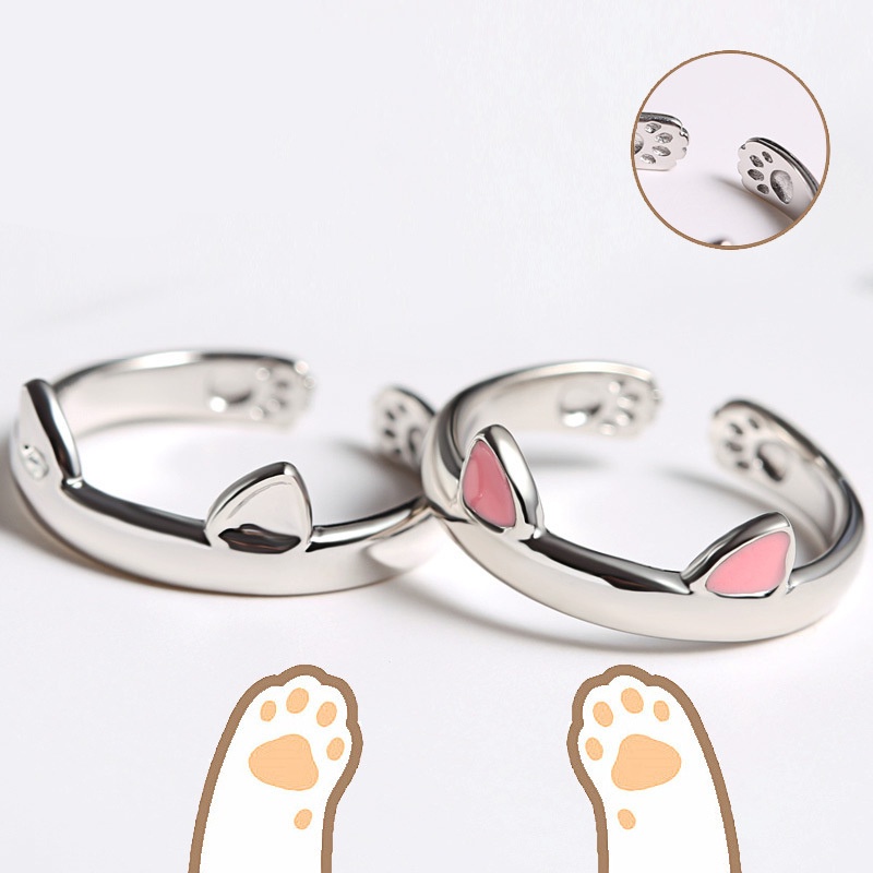 Nhẫn Hở Hình Bàn Chân Mèo Phong Cách Hàn Quốc Dễ Thương Sáng Tạo