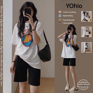 Nữ sinh hàn quốc dễ thương in t-shirt rời quần đùi ống rộng màu đen