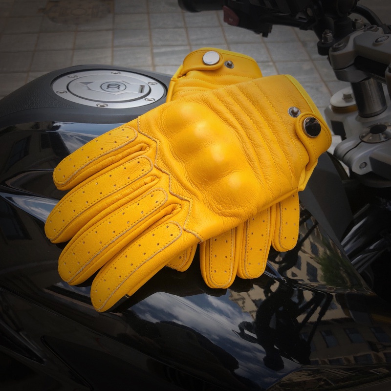 Xe máy chống trượt retro da bò tất cả các ngón găng tay harley găng tay da xe máy nam nữ cưỡi thể dục găng tay lái xe ngón tay mở