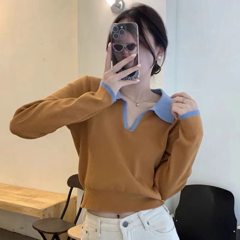 Áo sơ mi đáy áo sơ mi cổ điển sáp mềm mại polo cổ áo dệt kim đáy áo sơ mi phụ nữ mùa thu thiết kế phong cách mới lỏng lẻo phong cách lười biếng nhẹ nhàng bên trong quần áo cô gái hàng đầu