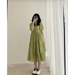 Váy babydoll vải đũi mềm cộc tay xoè dài kèm váy hai dây by jolie