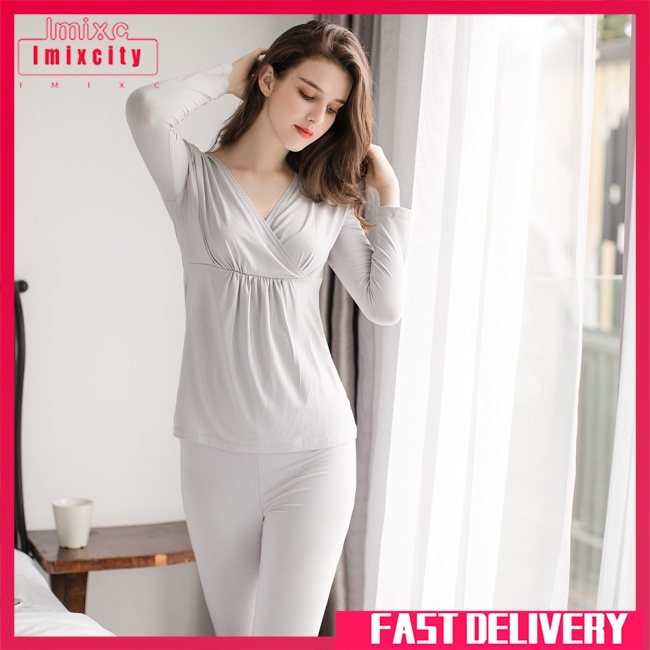 Imixcity quần áo bà bầu cho phụ nữ mang thai mùa thu và mùa đông tay áo phương thức đồ ngủ cotton mặc nhà giải trí
