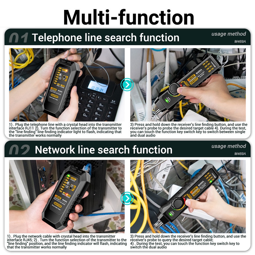 Máy dò và test mạng RIRIHI M469A RJ11/RJ45 tìm đường dây đo cáp thoại