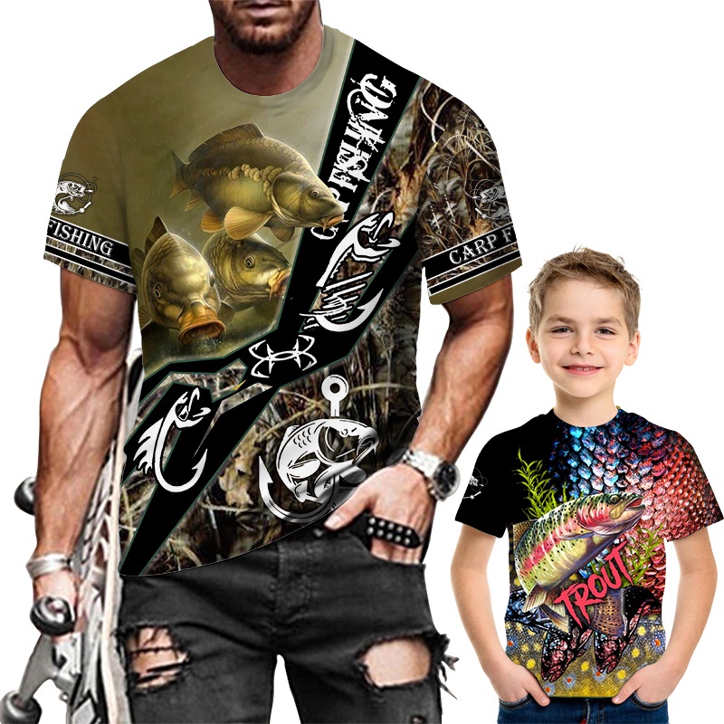 2023 mùa hè hợp thời trang cá chép câu cá in t-shirt nam nữ 3d catfish in tee áo sơ mi ngắn tay harajuku áo phông giản dị hàng đầu