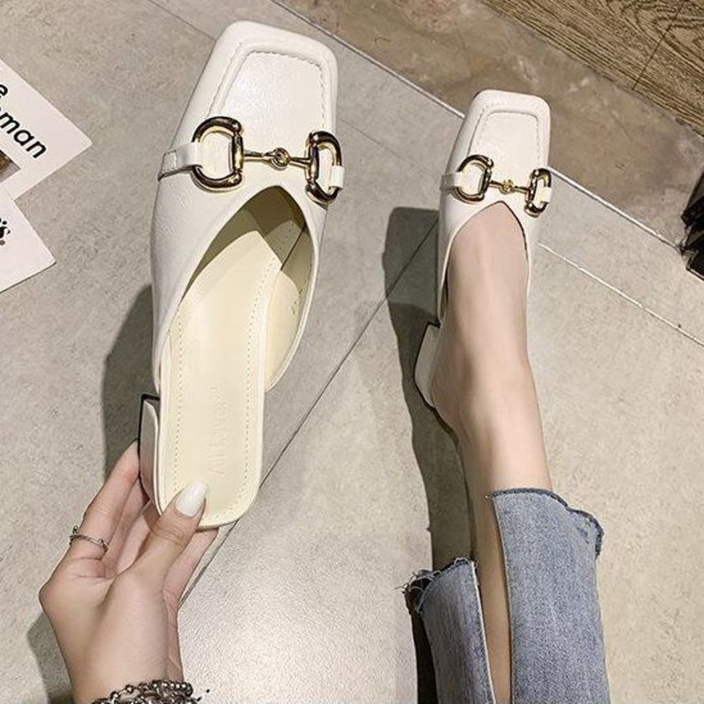 Dép gót dày baotou dành cho nữ giày thời trang xia wanghong ins hyunya 2023 trang phục mới người đàn ông lười đẩy nửa lên với một chân