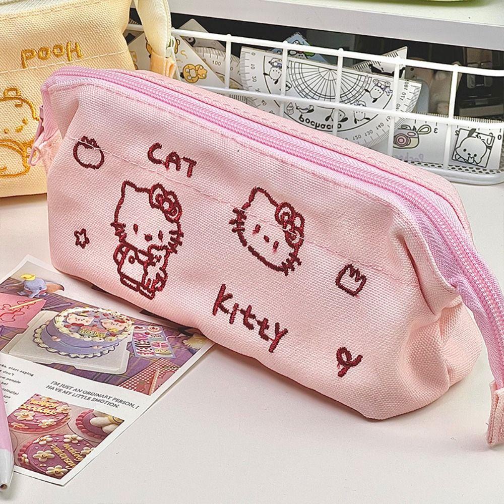 Túi Đựng Bút / Mỹ Phẩm Sức Chứa Lớn Thêu Họa Tiết Hoạt Hình hello Kitty Dễ Thương Để Bàn Tiện Dụng Cho Văn Phòng