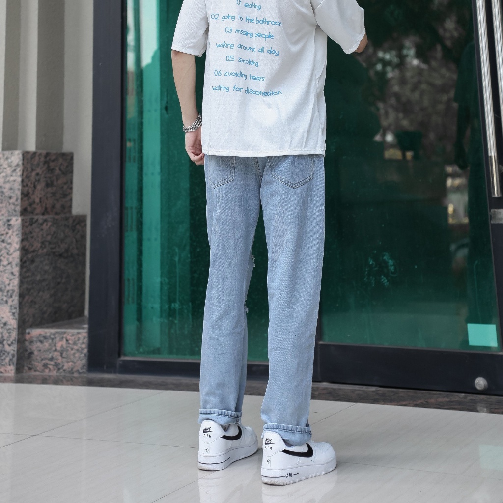 Quần jean rách nam nữ unisex dáng baggy phom rộng  màu xanh nhạt chuyensiluxury hà nội hcm