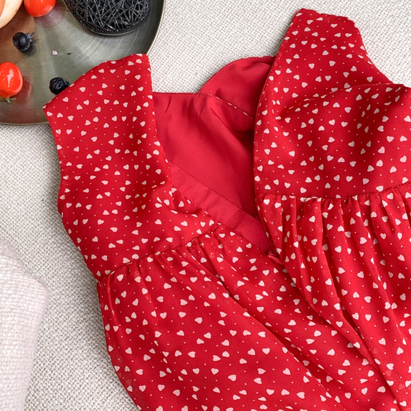 Váy bé gái phiên bản hàn quốc mùa hè v-cổ không tay váy vest chấm bi