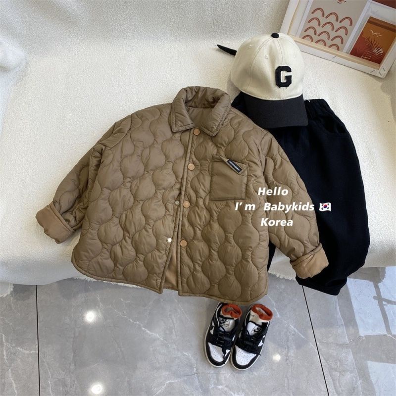 Quần áo trẻ em bé trai và bé gái áo khoác đệm bông mùa thu đông bé kẻ sọc quần áo cotton áo khoác trẻ em dày