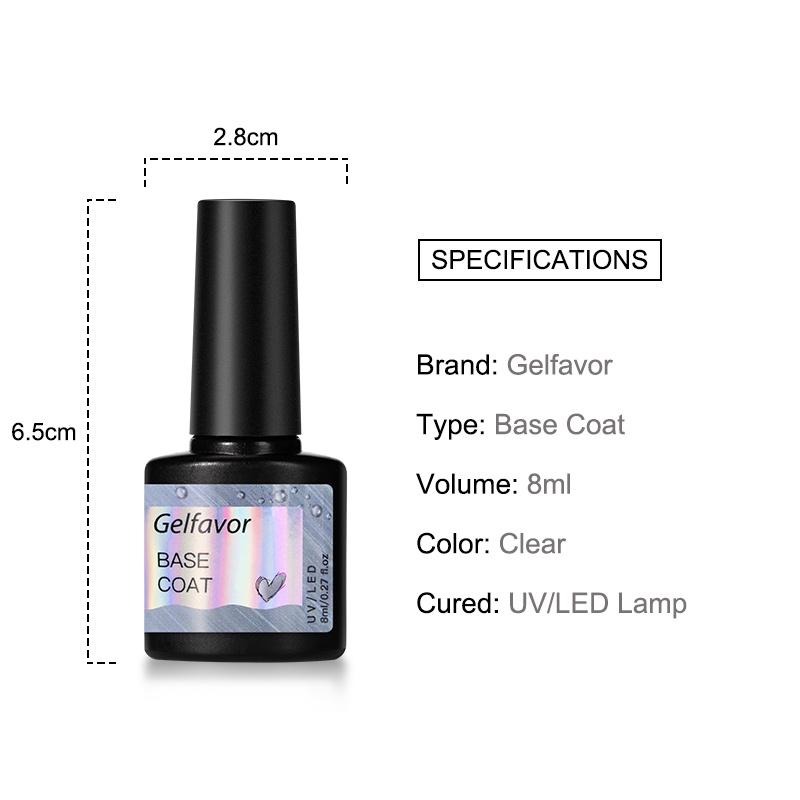 Gelfavor 8ml base and top coat gel sơn móng tay ngâm uv gel polish thiết kế nghệ thuật đèn led / uv