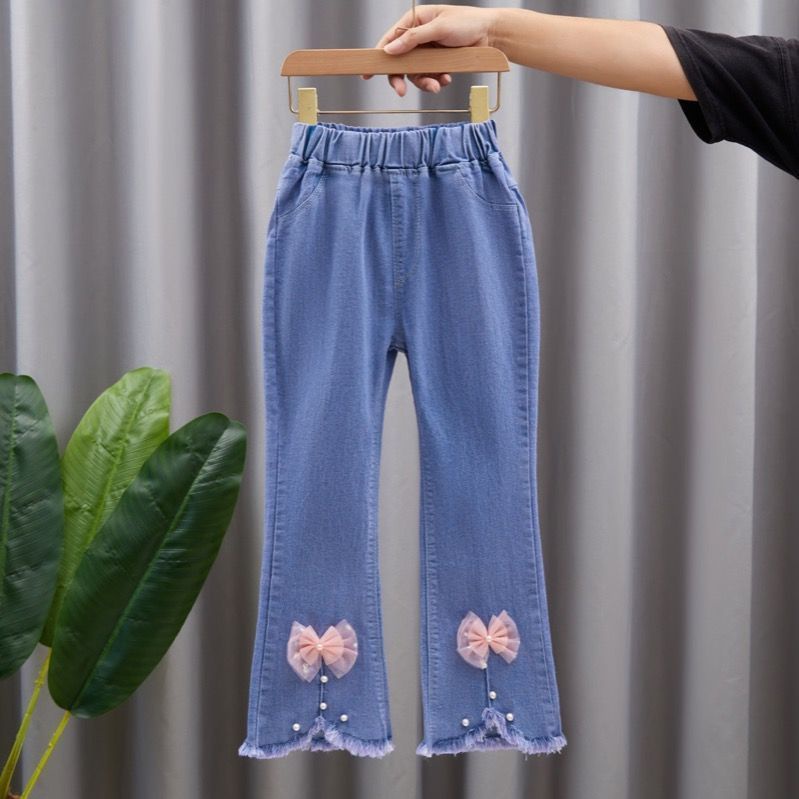 Quần jeans Ống Loe Lưng Cao Co Giãn Phong Cách Phương Tây Thời Trang Xuân Thu Mới Cho Bé Gái