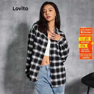 Lovito Áo Sơ Mi Caro Tay Dài L20D1077 (Đen Và Trắng)