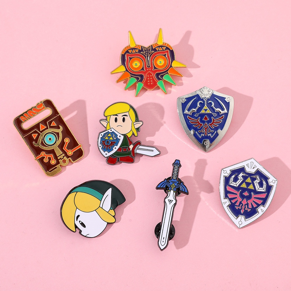 Legend of zelda ghim men breath of the wilderness adventure game brooch mask shield pin lapel badges món quà trang sức cho bạn bè