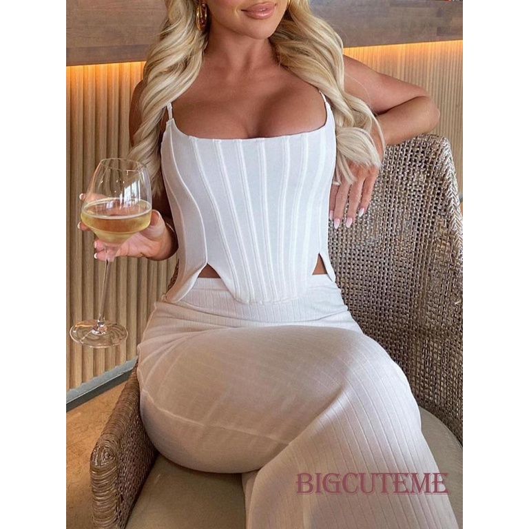 [] - Áo Hai Dây Mỏng Mùa Hè Viền Cắt Sâu Không Đều Màu Trắng / Đen Cho Nữ