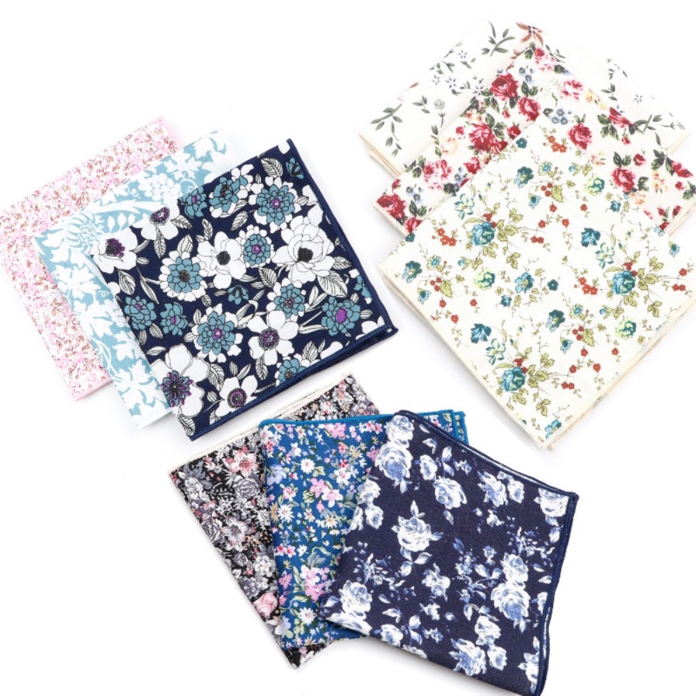 Khăn Tay Cotton Vuông In Họa Tiết Hoa Vintage Cho Nam Nữ