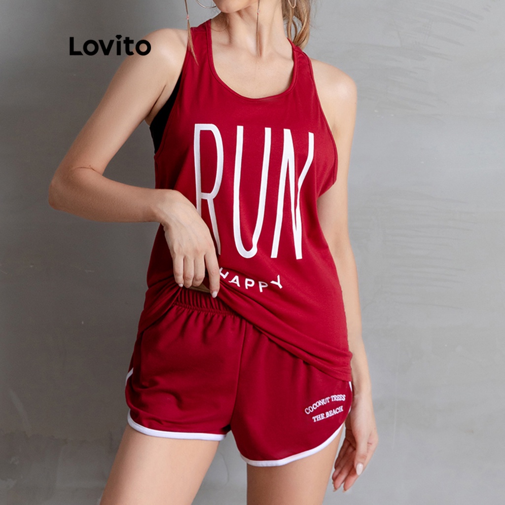 Áo Không Tay Thể Thao Lovito In Chữ Nhanh Khô blokecore L05043 (đỏ đô)