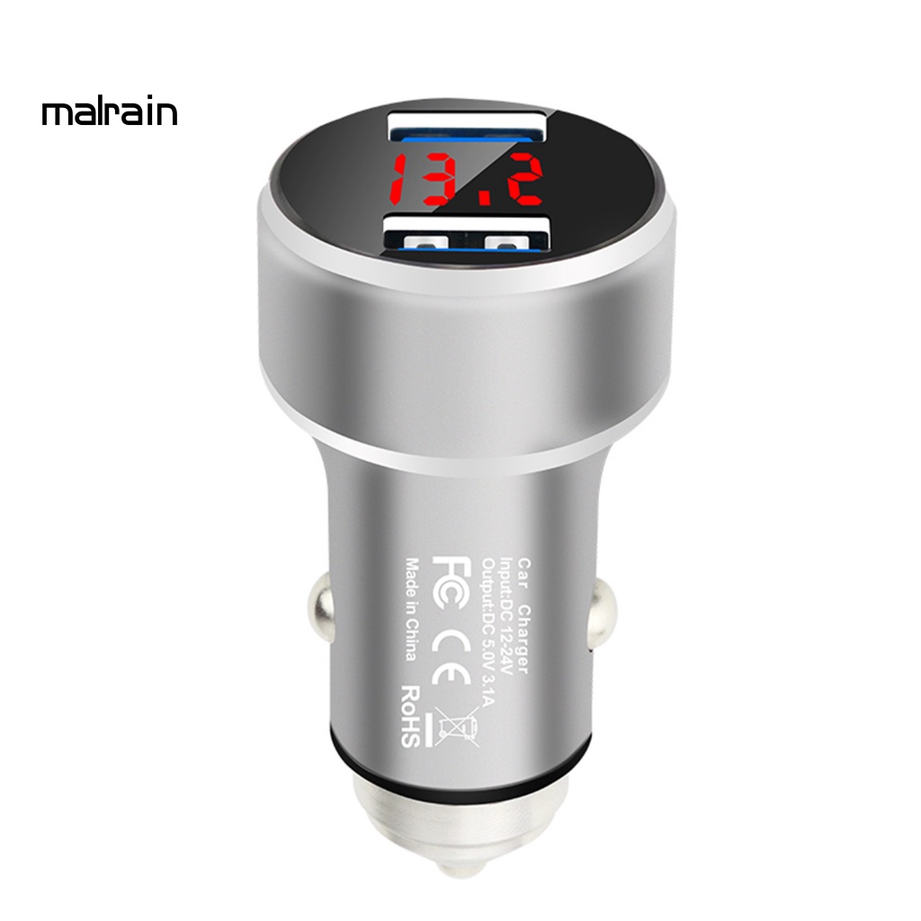 Tẩu Sạc Hai Cổng USB 5V 3.1A Màn Hình Kỹ Thuật Số Bằng Kim Loại Bền Bỉ Dùng Trong Xe Hơi