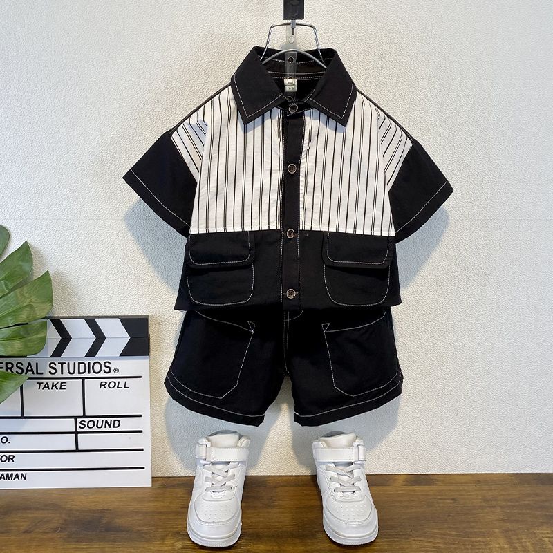 Bộ Áo Sơ Mi Ngắn Tay + Quần Short Thời Trang Mùa Hè 2023 Phong Cách Mới Cho Bé Trai