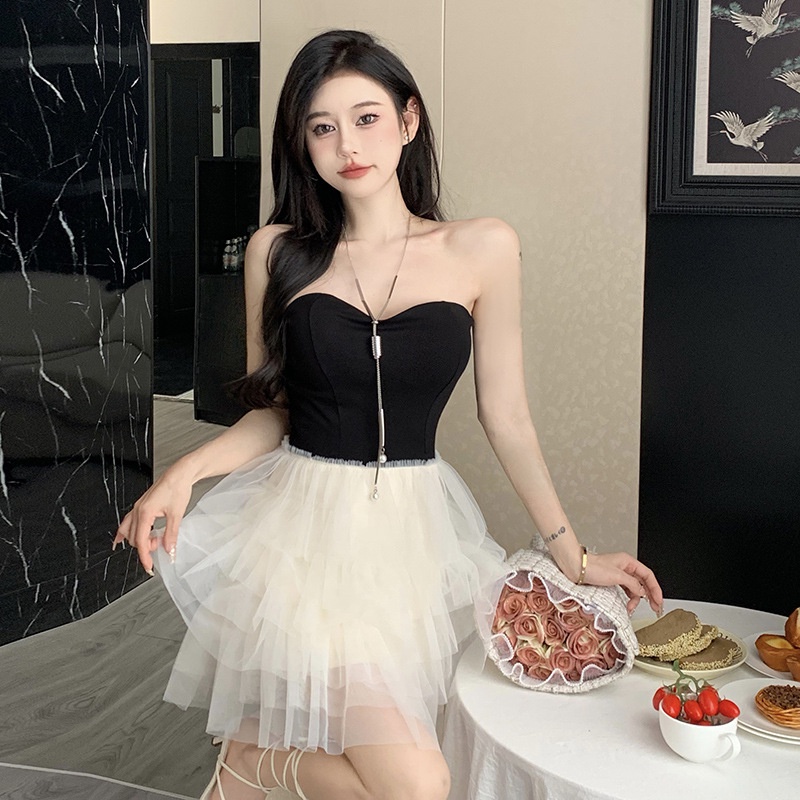 Đầm Công Chúa Một Tầng Dáng Chữ A Hở Vai Màu Trơn Gợi Cảm Kiểu Pháp Thời Trang Mùa Hè Cho Bạn Gái