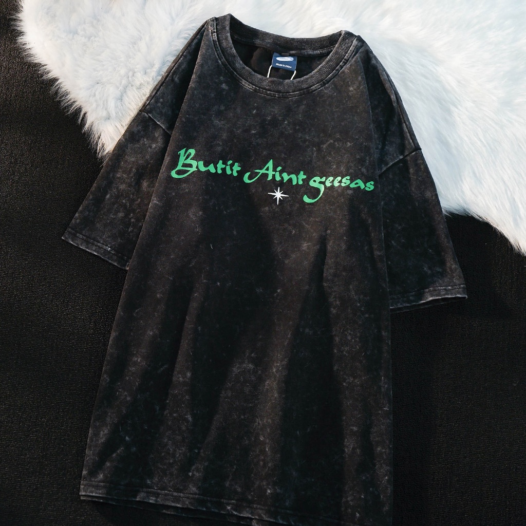 NRVP Áo Thun Đen 100% Cotton Tay Ngắn Dáng Rộng In Hoạ Tiết Độc Đáo