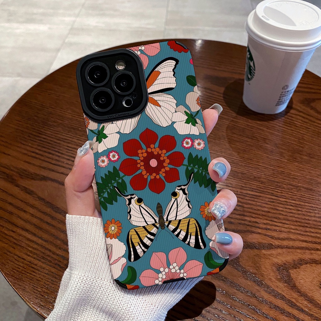 Ốp Điện Thoại Da Cừu Phối Silicon Bảo Vệ Lens Hình Hoa Bướm IPhone 14 Promax 13 6 6s 7 8 Plus 11 12 13 14 Pro Promax