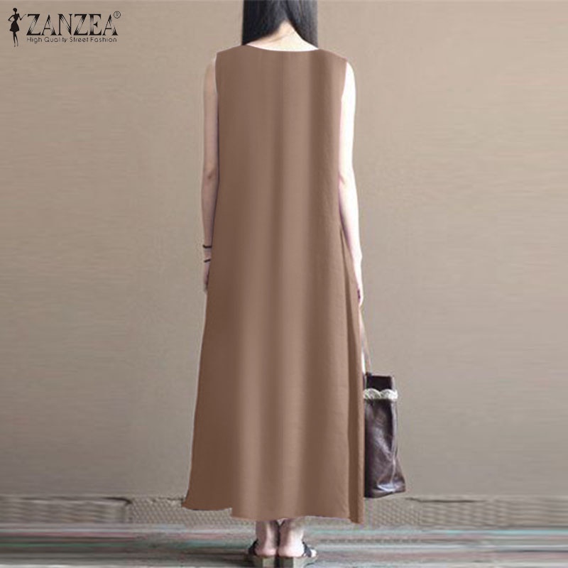 Đầm nữ ZANZEA cộc tay cổ tròn thời trang Hàn