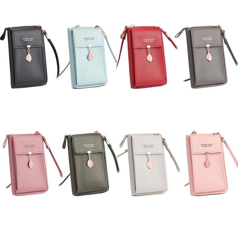 Túi Da PU Đeo Chéo Đựng Điện Thoại Màu Trơn Phong Cách Hàn Quốc