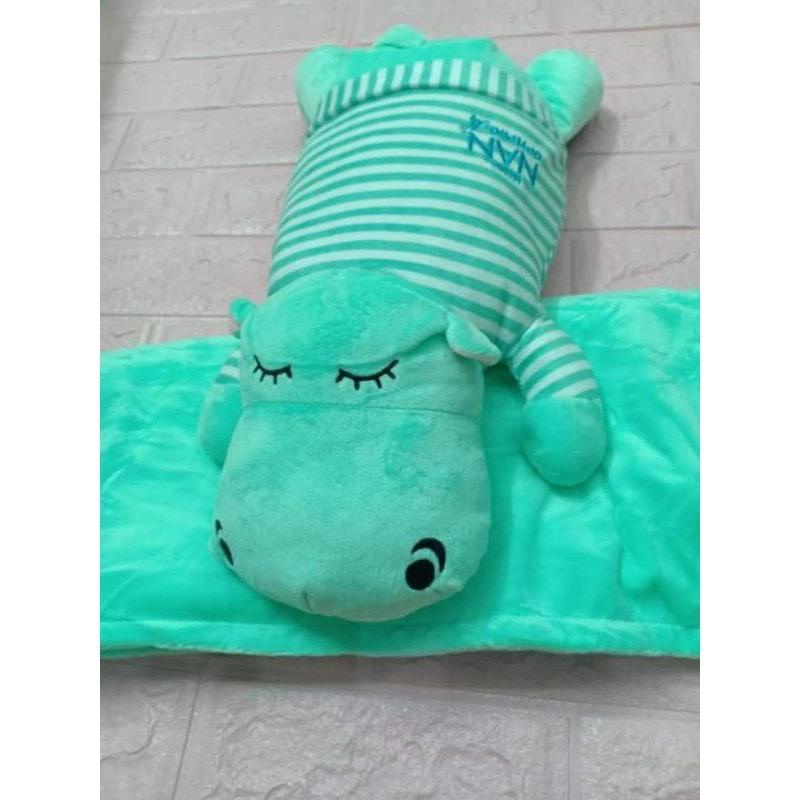 Bộ chăn gấu hàng khuyến mãi hình hà mã xanh,chim cánh cụt, hươu vàng, voi