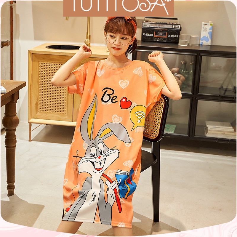 Váy ngủ bigsize nữ đầm ngủ 50-90Kg dáng suông mặc nhà in hoạt hình cute dễ thương mùa hè Tutitosa | BigBuy360 - bigbuy360.vn