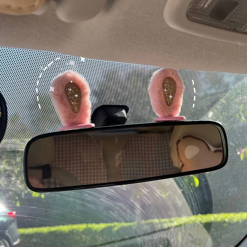Car Creative Car Rearview Mirror Cute Rabbit Ears Decorations Center Console Decoration Car Interior Accessory Internet Celebrity Female GubH