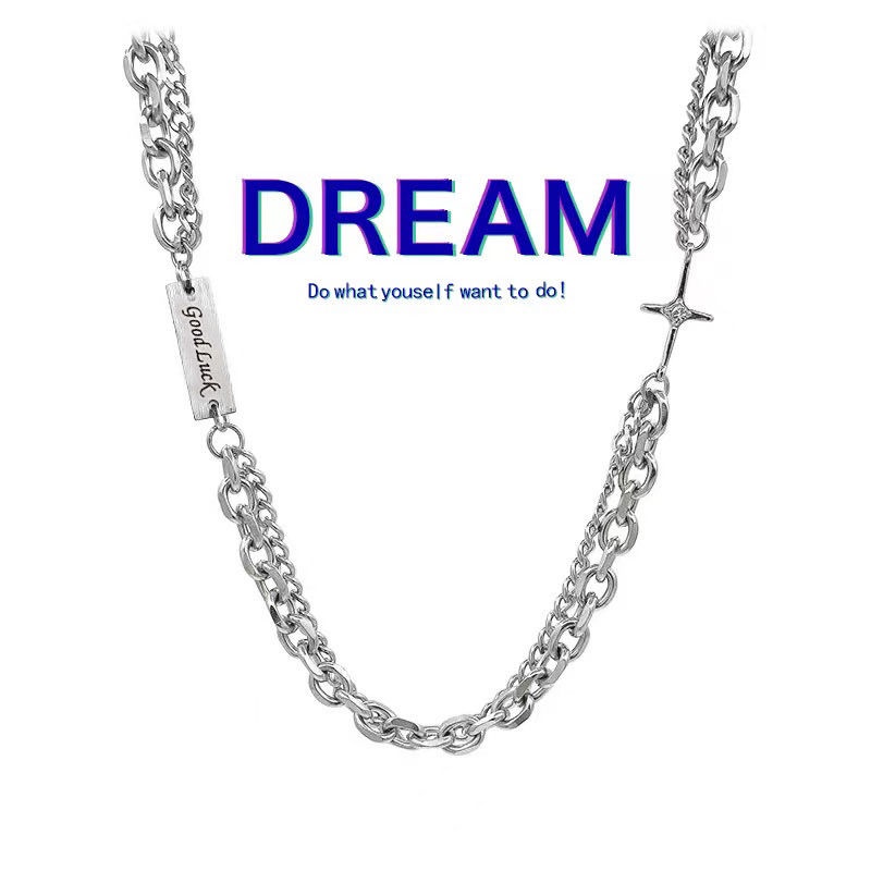 Vòng cổ Hai Lớp Bằng Thép Titan Mặt Thánh Giá Phong Cách hip hop Cá Tính Cho Nam Và Nữ