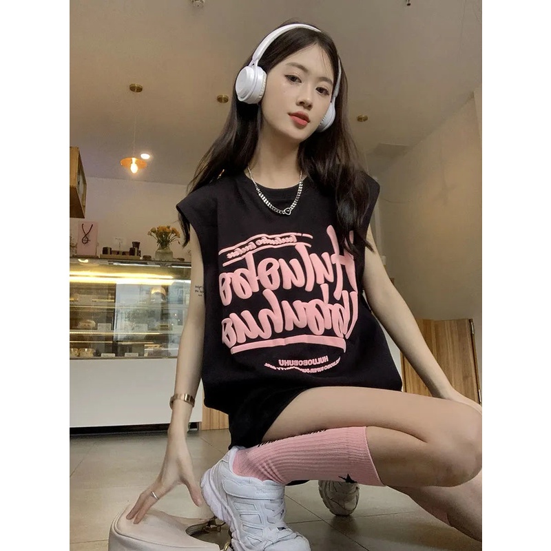 Áo Thun Ba Lỗ Dáng Rộng In Chữ Phong Cách Hàn Quốc Thời Trang Mùa Hè Dành Cho Nữ / 5873