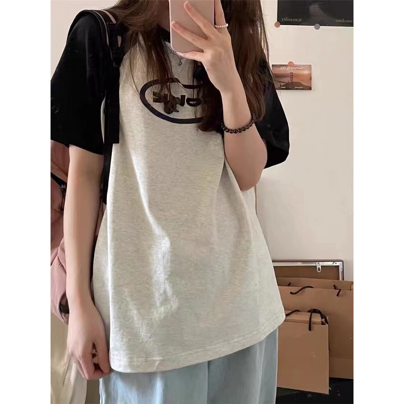 Áo Thun 100% Cotton Tay Ngắn Dáng Rộng In Họa Tiết Hoạt Hình Phong Cách Hàn Quốc Thời Trang Cho Nữ