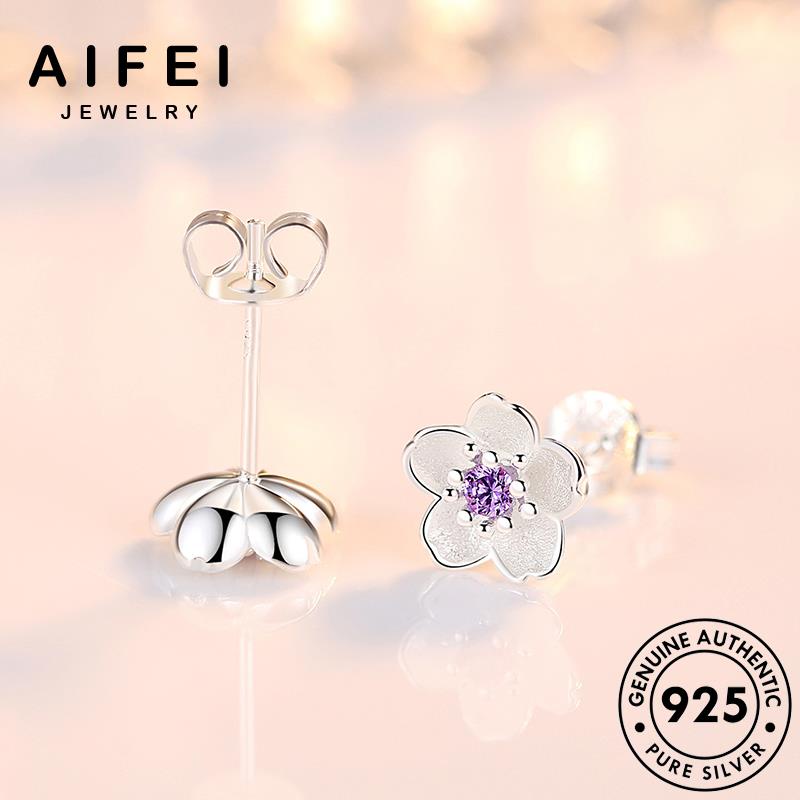 AIFEI JEWELRY trang khuyên phụ kiện tai Thời thật hoa tinh thể bạc nguyên 925 kim hàn sức quốc tua cương hồng bản mạn tròn vành lãng xỏ thời bông nữ E2