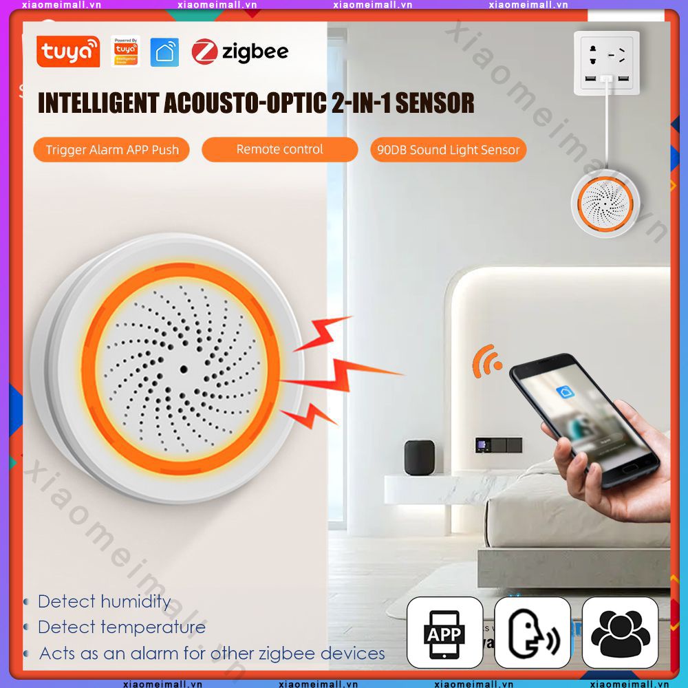 Neo Tuya Cảm Biến Zigbee Thông Minh Tích Hợp Còi Báo Động 3 Trong 1 Cảm Biến Ánh Sáng Âm Thanh 90db (Xiaomeimall)