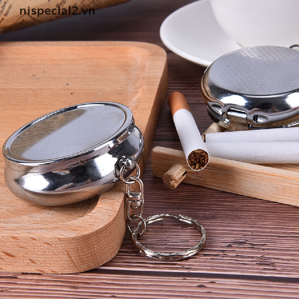 Gạt Tàn Thuốc Hai Lớp Bằng Thép Không Gỉ Có Móc Khóa Tiện Lợi