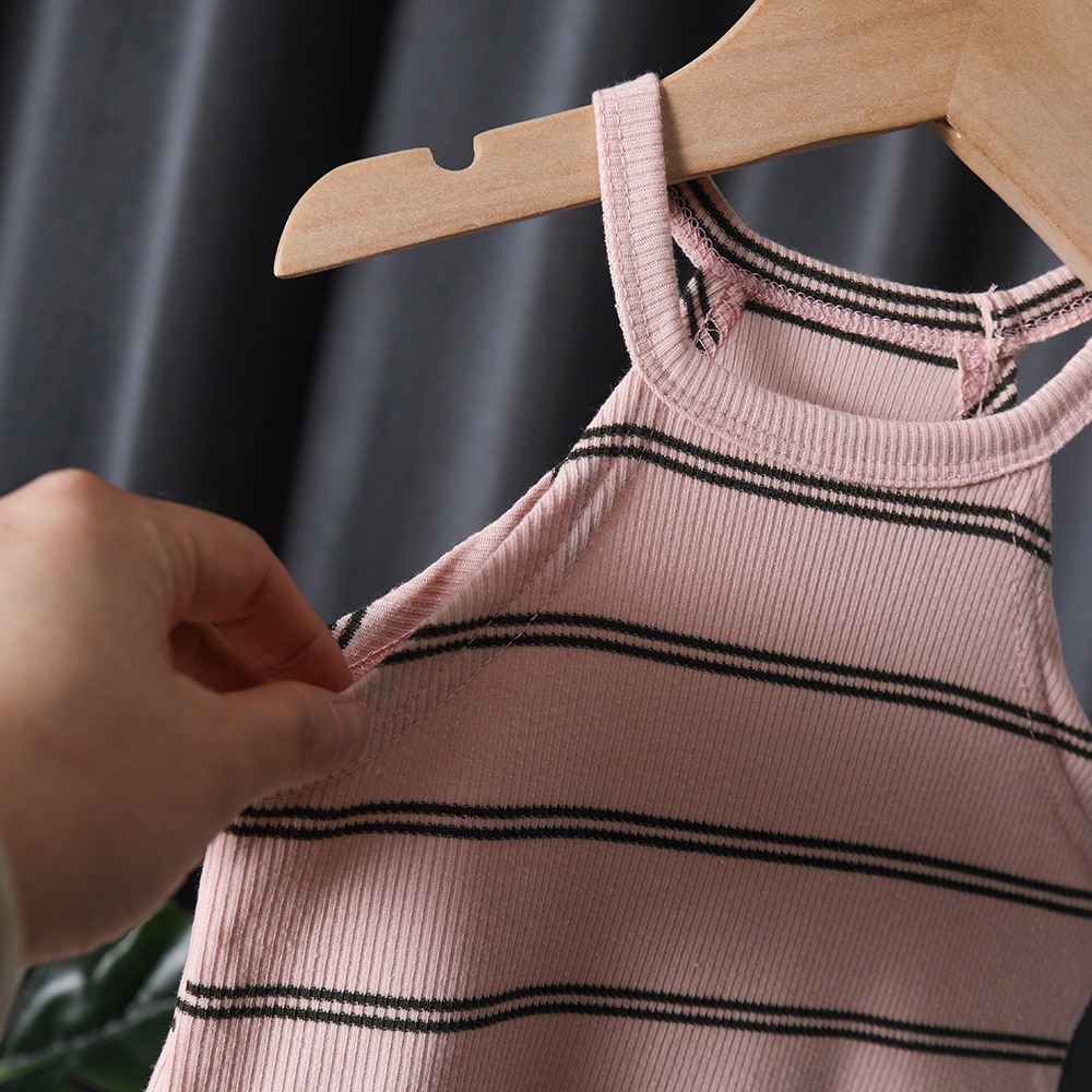 Đầm Cotton Hai Dây Họa Tiết Kẻ Sọc Thời Trang Mùa Hè Cho Bé Gái