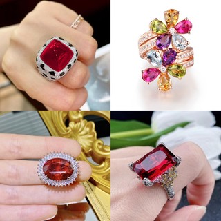 1 nhẫn dạng hở đính đá sapphire đỏ báo kim cương lớn sang trọng ngọc lục bảo carat