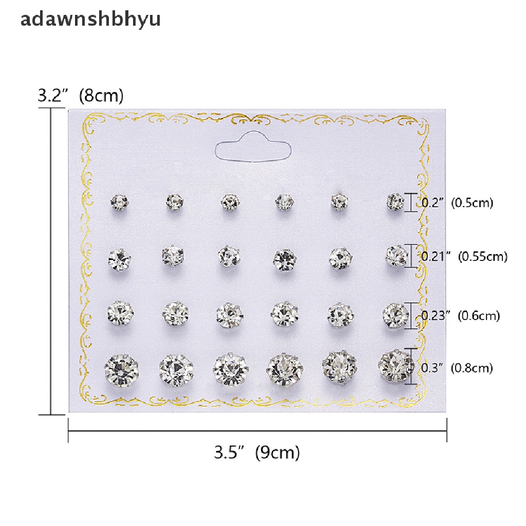 Set 12 Cặp Bông Tai Tròn Đính Đá Zircon Thời Trang Nữ