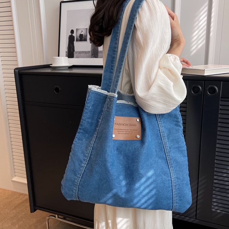 Túi tote Đeo Vai Vải denim Sức Chứa Lớn Thời Trang Hàn Quốc Dễ Phối Đồ Cho Nữ