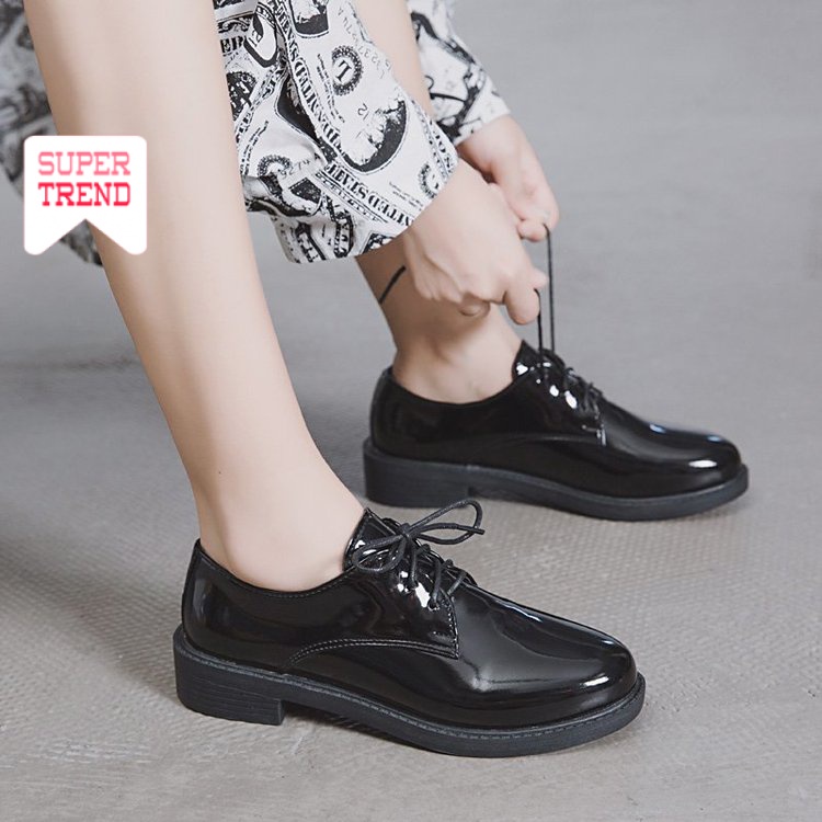 Giày da mũi tròn gót thấp phong cách thời trang Hàn dành cho phái đẹp