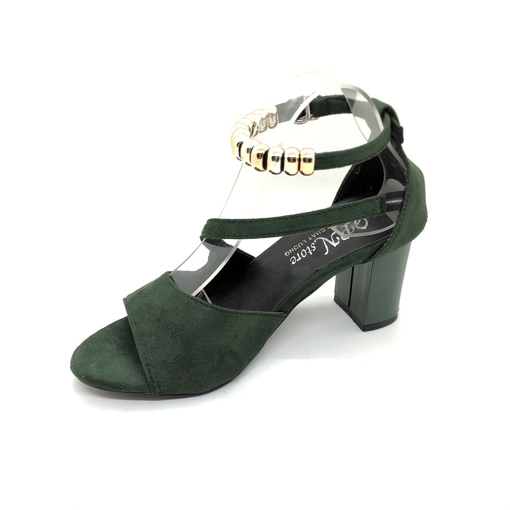 [kèm ảnh thật] Giày cao gót vuông 7p hở mũi quai chéo vòng cổ hột vuông __LZ001