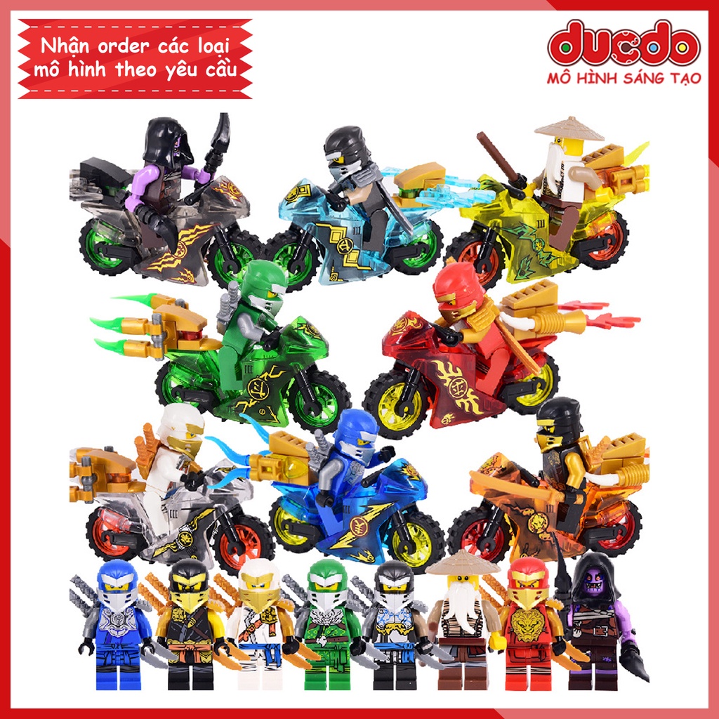 LW 120 Combo 8 nhân vật Ninjago kèm xe máy - Đồ chơi Lắp ghép Xếp hình Minifigures Mini Ninja Mô hình