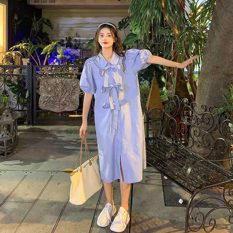 Đầm Midi Mỏng Mùa Hè Tay Phồng Cột Dây Nơ Phong Cách Pháp Cổ Điển Thiết Kế Mới Cho Nữ