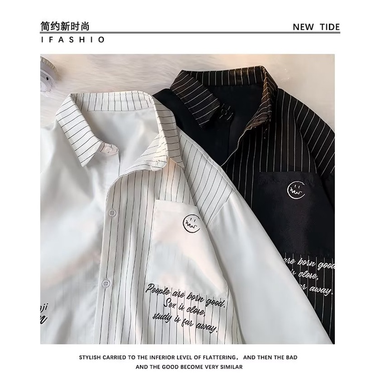 Áo Sơ Mi Tay Dài Dáng Rộng In Chữ Phong Cách Nhật Bản Thời Trang Mùa Hè 2023 Cho Nam