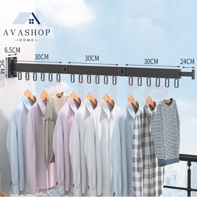 Giá Phơi Quần áo Treo Tường Có Thể Thu Vào Tiết Kiệm Không Gian Vòng Xoay Móc đơn Giản Cho Phòng Giặt Ban Công-Avashop